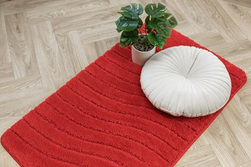 AKCILA Sara Rot Badteppich 60x100 cm, Rechteckig, Badematten & Badteppiche, Badezimmerteppich, Bad Vorleger waschbar, Badematte rutschfest, Bathroom Rug, Bath mat, dusche Teppich, Badmatten