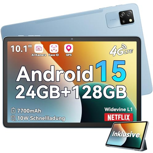 Blackview Tab60 Pro Android 15 Tablet 10 Zoll, 24GB RAM+128GB ROM, 4G LTE + 5G WiFi Gaming Tablet PC,Octa Core PC Tablets, 7700mAh Akku, Widevine L1 HD Display, Face ID, GPS