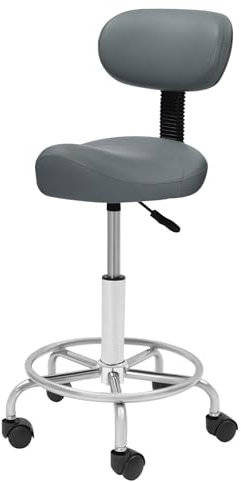 Etrhdfyts Rollhocker Höhenverstellbar 360° Drehbar Sitz mit 15° Neigung-Einstellbarer Rückenlehne Barhocker Sattelhocker für Büro Salon Friseur Pubs Massage Spa (Grau)