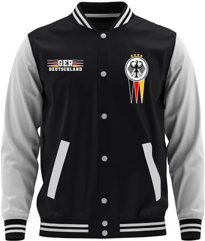 UGLYSHIRT Deutschland Herren College Jacke | Football Jacke German Sport Baseball Freizeit Sweatjacke | M1 Schwarz