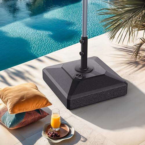 PURPLE LEAF MBASE45 Pied de Parasol 55L x 55L x 11H cm avec Roues Noir | Pour mâts de parasol Ø 3,83–4,8 cm, Remplissable d'Eau et de Sable jusqu'à 70 kg, HDPE Anti-Intempéries, Stabilité renforcée