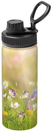 Bouteille d'hydratation en acier inoxydable avec double paroi isotherme Motif fleurs sauvages