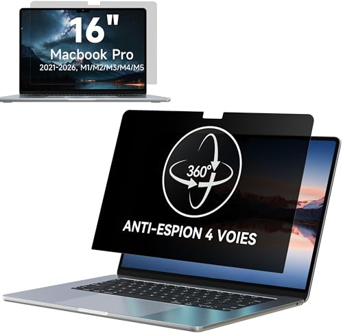 IPROKKO 360° Blickschutzfolie für MacBook Pro 16 Zoll 2021-2026 (M1, M2, M3, M4,M5) Selbstklebender Anti Glare Blaulicht Mac Privacy Screen Protector, Vier-Wege Blickschutzfilter