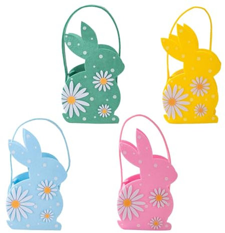 WJnflQN Osterkorb in Hasenform – 4 x Filzkörbe in Hasenform für Jungen und Mädchen, Süßigkeiten-Schokoladenhalter, Ornament, Frühling, bunte Jagdtasche für Versammlungen, Wohnzimmer