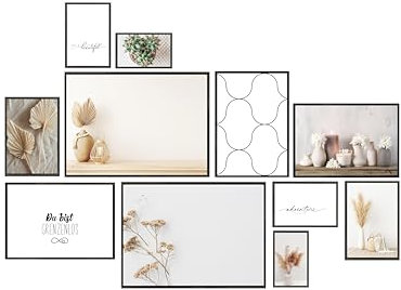 Wackadoo Bilderrahmen Set 11er 30x40 cm A4 21x29,7 (DIN A4) 15x20 cm 13x18 cm 10x15 cm mit echten Glasscheiben, verschiedene Größen schwarz, photo frame Poster