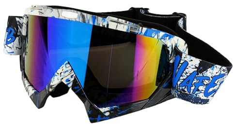 4-FQ Motocross Brille, Motorradbrille, Hochwertige Off Road（Graffiti Blau） | Racing Crossbrille, Anti Fog UV, Schutzbrille Sportbrille Radbrille für ATV Dirt Bike, Verstellbarer Brille für Brillenträger