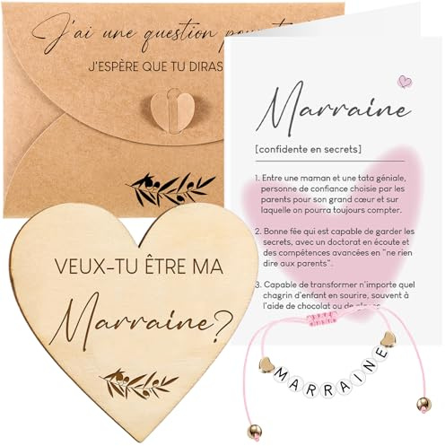 Namalu Annonce Marraine Veux Tu Etre Ma Marraine Cadeau | Demande Marraine Bracelet, Carte, Plaque en Bois en Forme de Coeur pour Femme