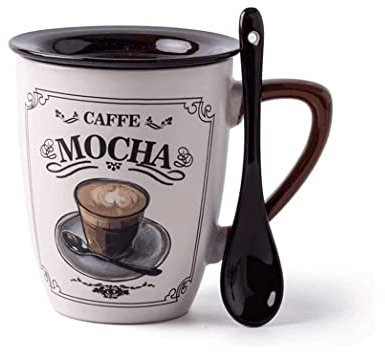 GOOPEEG Mokkatassen, Amerikanisches Vintage-Kaffeetassen- Und Löffel-Set, 355-ml-Keramik-Kaffeetasse, Mikrowellengeeignete Multifunktionale Trinktasse/Teetasse Espresso Cup(Mocha)
