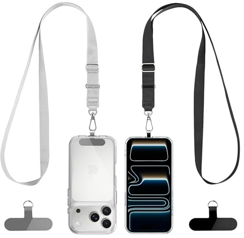 CACOE Phone Lanyard 2 Pack-2× Adjustable Neck Strap,2×Patches,Universal Multifuctional Lanyards Compatible with Most Smartphones(Black+Gray)