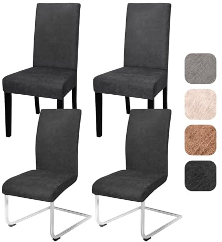 Alishomtll Dining Chair Covers Set of 4, Faux Suede Universal Stretch Chair Slipcovers, Washable Removable Chamois Leather Chair Protector for Dining Room Kitchen Banquet Wedding Party (Black, 4psc)