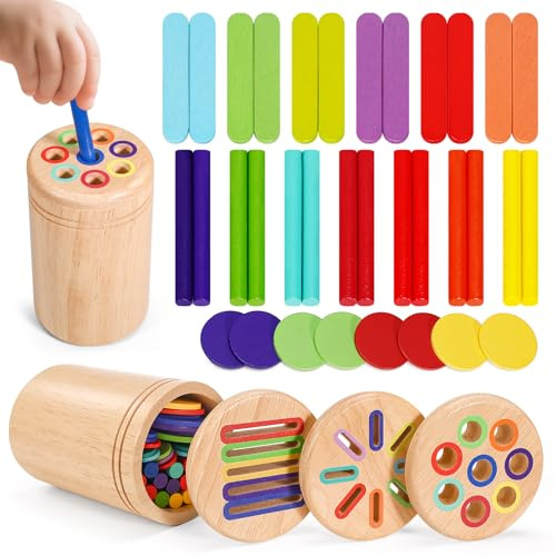 Mexgcom Giochi Montessori 3 in 1 Giocattoli, Sensoriale Bambini Regalo Bambina, Legno Colori per Bambini 1 2 3 Anni, Giochi Legno Bambinis Montessori Educativi, con Borsa per la Conservazione