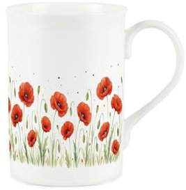 Purely Home Summer Poppies Mug - Red Floral Meadow Gift/Present for Gardeners - Remembrance Day Poppy Flower Bone China Coffee/Tea Cup