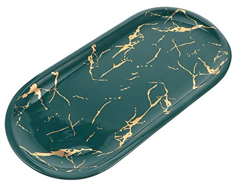 VINTORKY Assiette à Sushi Marbrée Céramique Petite Taille Verte, Plateau à Bijoux Céramique, Matériau Facile à Nettoyer, Usage Domestique Et Présentation Bijouterie, Assiette Décorative Polyvalente