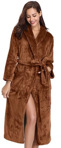 Vlazom Ropa de Casa Mujer Invierno Polar, Largo Albornoz de Felpa para Señora, Abrigo de Estar por Casa con Cinturón S-XL