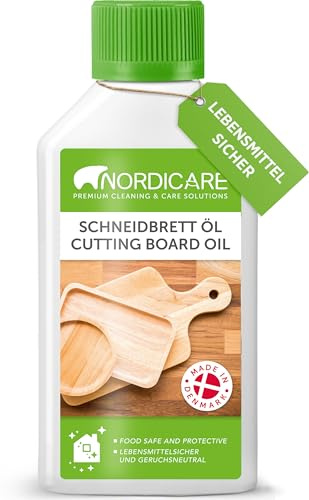 Nordicare Schneidebrett-Öl 250ml farblos, geruchsneutral & effektiv | Schneidbrett Holzöl lebensmittelecht & ergiebig für vielfältige Oberflächen - Holz Mineralöl, Cutting Board Mineral Oil