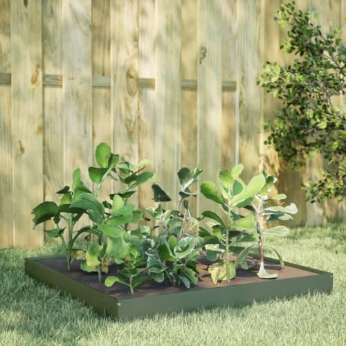 HaoChrymec Jardinera Elevada de Acero, Bancal para Huerto Urbano, Diseño Elevado con Fondo Abierto, Ideal para Jardineras Exterior, Jardinera Balcón, Color Verde Oliva, 100x100x18.5 cm