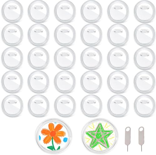 JCTEEY Lot de 30 badges en plastique avec épingle pour bricolage, travaux manuels, photos, sacs à main, 30 pièces de diamètre 60 mm