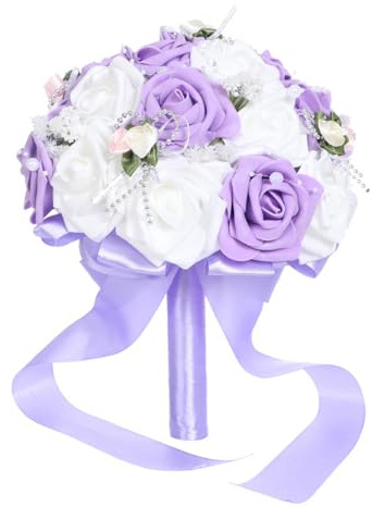 BELOWSYALER Bouquet da sposa con rose artificiali, palmare, per cerimonie nuziali e celebrazioni di anniversari