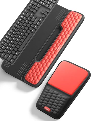 Vaydeer Keyboard Stand and Mouse Wrist Rest Set, Memory Foam, Black | Memory Foam Support, Non-Slip Base, Lycra Surface, Massage Texture, Adjustable Tilt, Wrist and Forearm Support