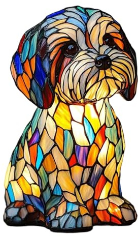 Dog & Corgi & Pug & Shih Tzu Lamps Schnauzer Lamp Dachshund Lamp Stained Glass Dogs Lamps, Series Art Night Light Cute Pet Dogs Themed LED Table Lamps Fun Gift for Dog Lovers (Yellow, 1pcs)