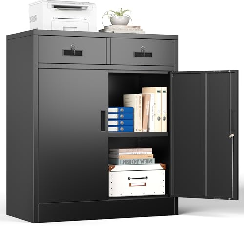 Aktenschrank, Mehrzweckschrank, Schrank abschließbar, Schwarz, 90*80*40cm