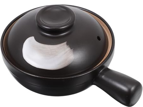 LALADEFIEE Casserole Céramique avec Couvercle Pot à Soupe et Riz Pot Terre Cuite Pratique pour Cuisson Petit Modèle à Poignée Unique Cuisson Saine pour Personne