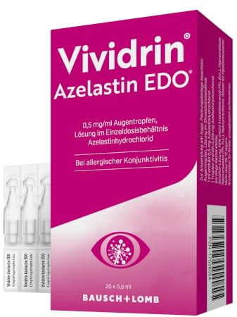 Vividrin Azelastin EDO Augentropfen bei Heuschnupfen & Allergien 20 x 0,6ml | Schnelle Wirkung bei Pollenallergie - bei Allergiesymptomen an den Augen - für Erwachsene & Kinder, in Einzeldosen