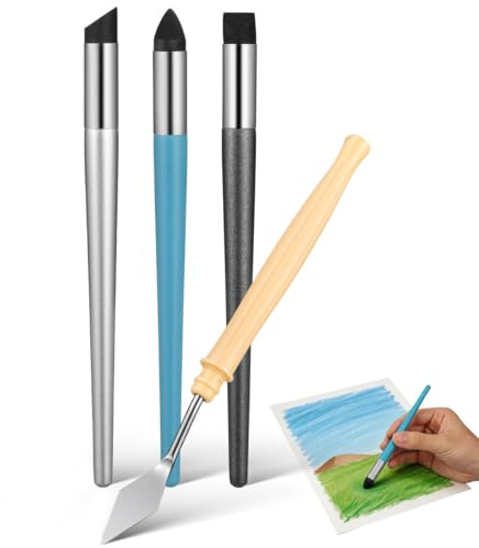WRITWAA Ölpastell Reibepinsel Set 3 Stück Schwammstift mit Schaber | Zum Verblenden von Ölpastellfarben, geeignet für Schattieren, Skizzieren und Aquarelltechniken mit weichen Übergängen