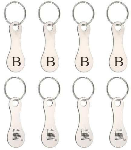 PATIKIL 8 Pcs Fichas de Acero Inoxidable para Carritos de Compra, Portamonedas en Llavero al por Mayor para Supermercados Tiendas, Tonelada Plateada, Letra B Grabada y Diseño