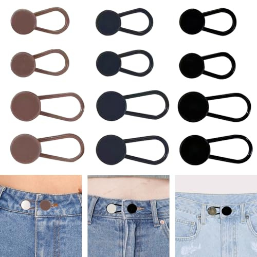12 Stück Hosenbunderweiterung Als Praktische Knopfverlängerung Für Hosen, Diese Robuste Hosenverlängerung Im Set Mit 2 Größen Und 3 Farben Für Mehr Taillenplatz Und Komfort Ohne Nähen