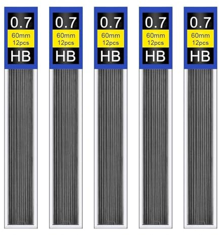60 PCS 0.7mm HB Leads, Mechanical Pencil Leads 5 Tubes Super-Polymer Hi Polymer Refill, Break-Resistant, Smooth Writing Lead with Refill Tool and Secure Cap, Ideal for Writing, Drafting, and Drawing