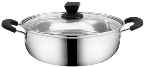 Zerodeko Stainless Steel Kitchen Hot Pot Hotpot Pot with Double Handles Large Capacity for Even Heat Distribution Easy Cleaning and Dining Experience Silver