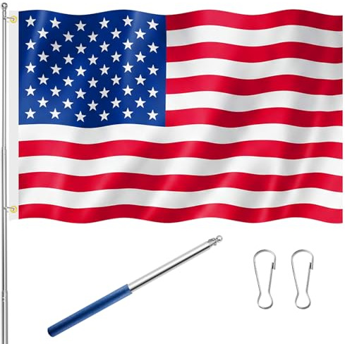 Tatuo USA Flagge Set 150x90 cm mit Teleskop Fahnenstange 160 cm, Amerikanische Fahne Wetterfest für Innen Außen, Ausziehbare Fahnenmast Nationalflagge USA Fußball 2026 4th of July Garten Balkon Deko