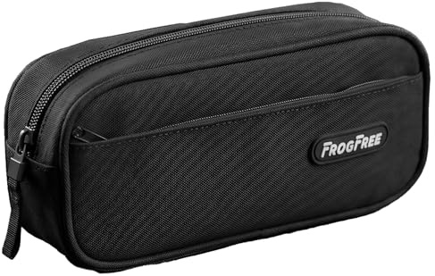 Black Pencil Case for Boys Plain Pencilcase with Double Compartments, Secondary School Stationery Fabric Small Flat Study Basic Simple Big Large Capacity Pencils Pouch Cases Teenage Girls Kids Adult