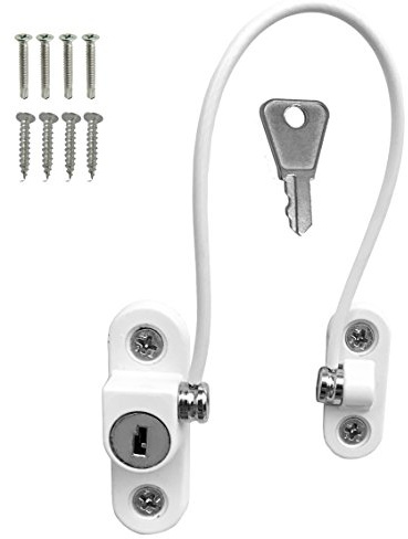 4 x UPVC Window Cable Restrictor Lock with Screws Child & Baby Safety Security Wire Tested to British Standards (White)