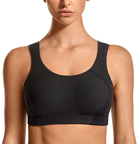 SYROKAN Damen Ohne Bügel Sport BH Starker Halt für Große Größen mit Einlage Schwarz 70G
