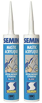 SEMIN A00968 Mastic Acrylique Blanc – Reprise de Fissures et Réalisation de Joints – Intérieur/Extérieur – Bois, Béton, PVC, Aluminium Anodisé – Lot de 2 cartouches 310 ml