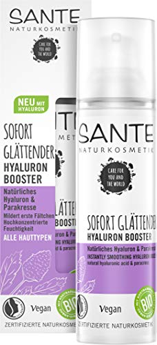 SANTE Naturkosmetik Sofort Glättender Hyaluron Booster Natürliches Hyaluron & Parakresse, Bio-Gesichts-Serum zur Minderung erster Fältchen, Anti-Aging-Wirkung, Glatte Haut mt Spilanthol, Vegan, 30ml