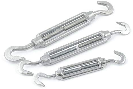 100 stück Spannschloss M8 Haken/Haken | Stahl C15, galvanisch verzinkt | Seilspanner für Drahtseil Spanner Stahlseil Draht zubehör für Seilwerk | [ DQ-PP ]