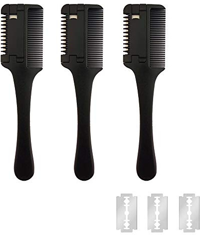 3 Pcs Hair Cutting Combs with Extra 3 Replacement Razors, MSDADA Double Edge Razor Comb for Thin and Thick Hair Trimming and Thinning