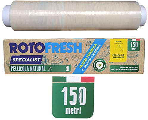 Ekoe, Pellicola Alimenti Biodegradabile, 100% Italiana, 150 Metri, Film Trasparente Cucina, Compostabile, Resistente, Vegano, per la Cucina