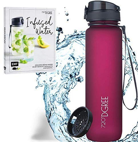 720°DGREE Bundle: Trinkflasche uberBottle + Rezeptbuch mit erfrischenden Sommerrezepten - 1000ml- softTouch +Sieb - Leckere Getränke für Schule, Sport, Fitness, Gym, Wandern, Outdoor