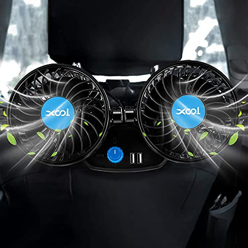 XOOL Ventilador Portátil 360° para Asientos Traseros con 2 Puertos USB – Aire Fresco para SUV, Autocaravanas y Coches
