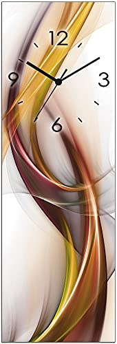 ARTLAND Wanddeko Wanduhr ohne Tickgeräusche Glas Quarz Uhr 20x60 cm Rechteckig Lautlos Abstrakte Bilder Kunst Abstrakt Design Orange U1UO