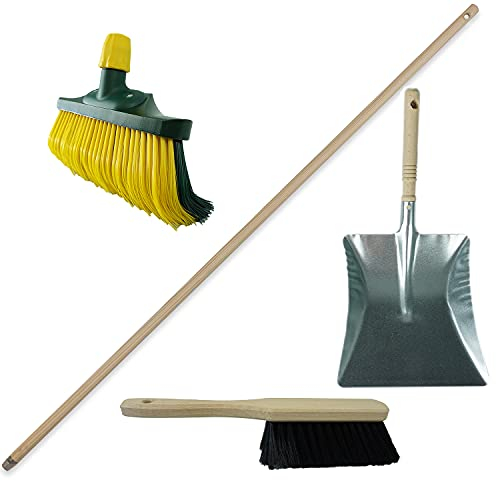 Novaliv Krallenbesen Holz 40 cm I Kehrgarnitur Handfeger Kunststoffborsten schwarz Holzstiel I Kehrschaufel verzinkt