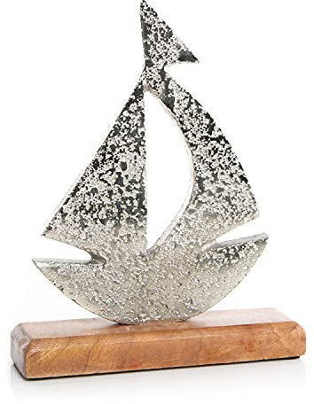 Logbuch-Verlag Maritime Deko Segelboot Schiff Boot Segelschiff Metall Holz Silber Hochzeit 18 cm Geschenk Hafen Ehe