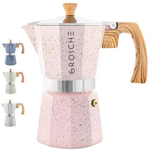 GROSCHE Milano Moka Coffee Maker for Stove, Greece and Espresso Percolator (Pink, 6 Cups)