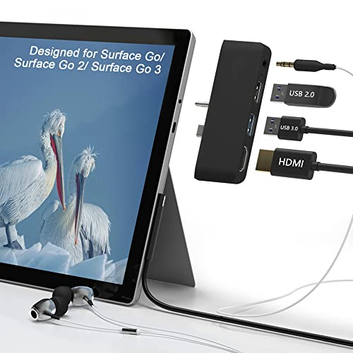 USB-Hub-Dockingstation für Surface Go, 4-in-2-USB-Hub mit HDMI-Unterstützung 4K @ 30Hz, USB 3.0 & USB 2.0 Port, 3,5 mm Audio-/Kopfhöreranschluss, Kombi-Adapter