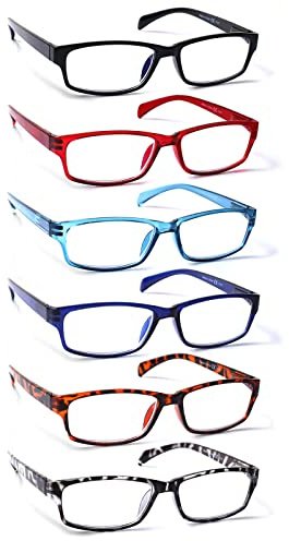 COJWIS Lesebrille 6 Pack herren und Damen Qualität Feder Scharnier Blaulichtfilter Leser Brille(6 Farbe Mischen-2, 1.25)
