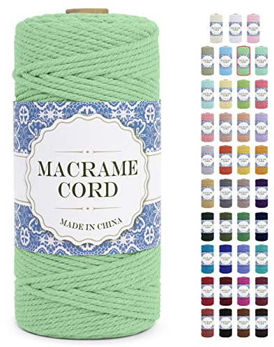 Uiopa Hilo Macrame 3mm x 100m Cuerda Macrame Gruesa Cuerda de Algodon Natural de 4 Hilos, Hilo de Macrame Cordel para Manualidades Macrame Pared Cortina Colgador de Plantas Decoración (Agua Verde)